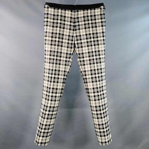BURBERRY Size 36 Black White Plaid Wool Mohair Side Tabs Tapered Dress Pants - Picture 1 of 9